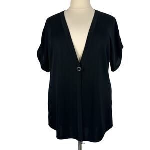 Exclusively Misook Top Women 1X Black One Button Short Sleeve Layer Cardigan
